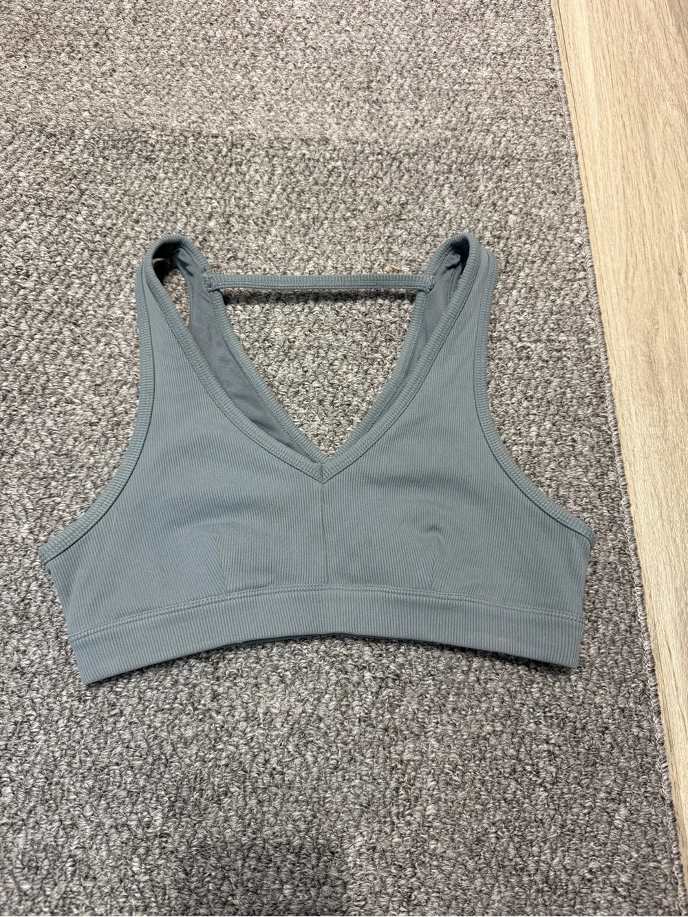 ALO Yoga Ribbed Wrap Sports Bra in Slate Grey, Size M